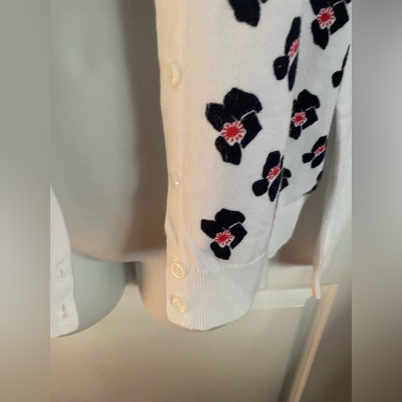 NEW Tommy Hilfiger White Floral Print Cardigan Sweater Size LARGE Pima Cotton - Picture 7 of 10